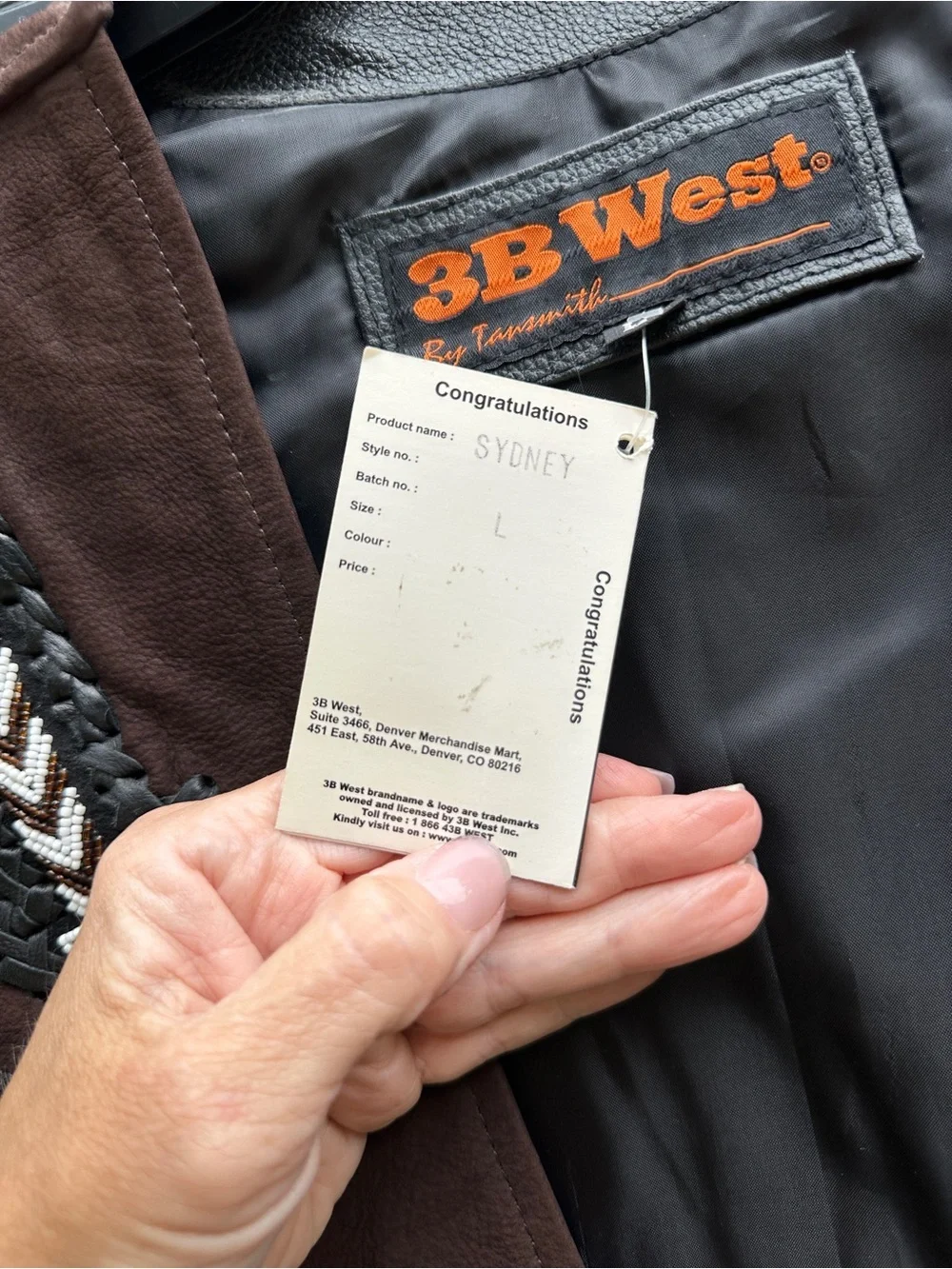 3B West Sydney Genuine Leather Fringe Western Vest Large NWT